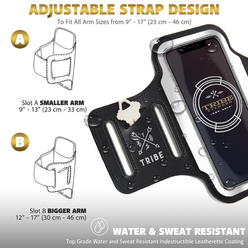 TRIBE Running Phone Holder Armband. iPhone & Galaxy Cell Phone Sports Arm Bands for Women, Men, Runners, Jogging, Walking, Exercise & Gym Workout. Fits All Smartphones. Adjustable Strap, CC/Key Pocket - Image 5